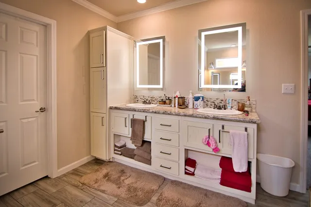 a bathroom with a sink a toilet and a mirror