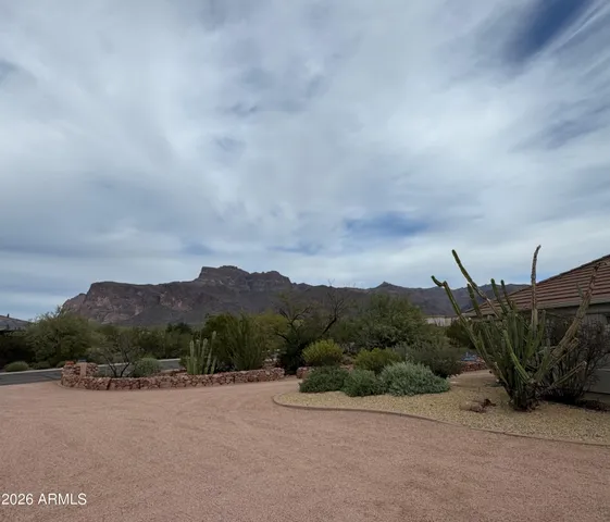 a view of a dry yard with mountain