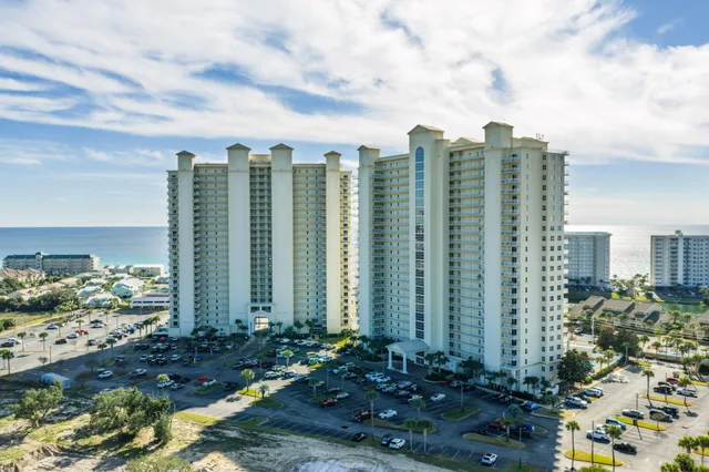 a view of a city with tall buildings