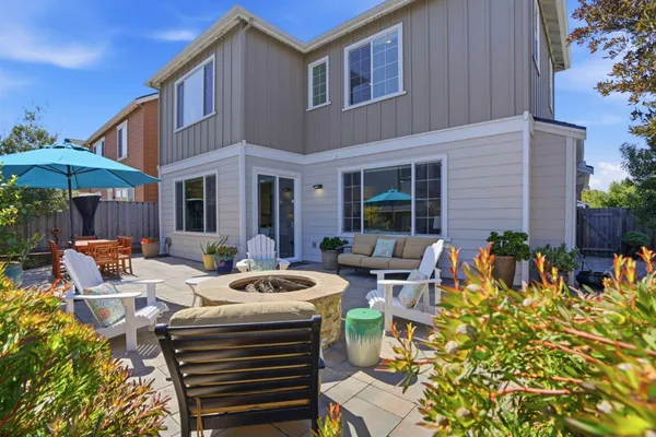 a front view of a house with patio