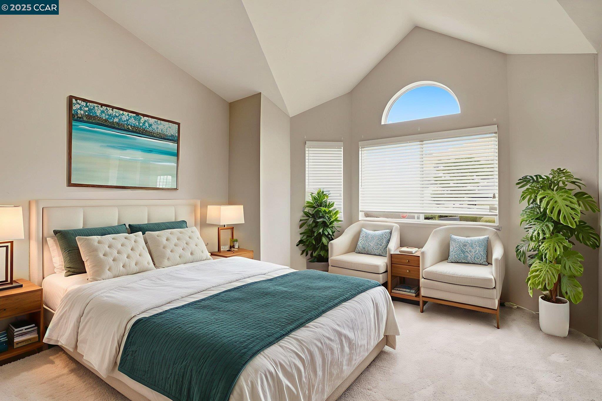 1295 Shell Circle Clayton, CA 94517 - Photo 22 of 36 a spacious bedroom with a bed a couch and a potted plant