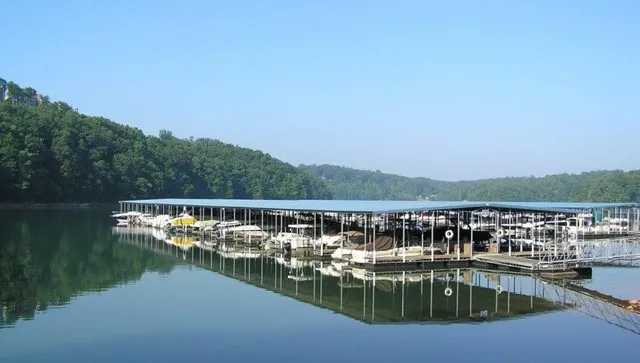 a view of a lake with a city