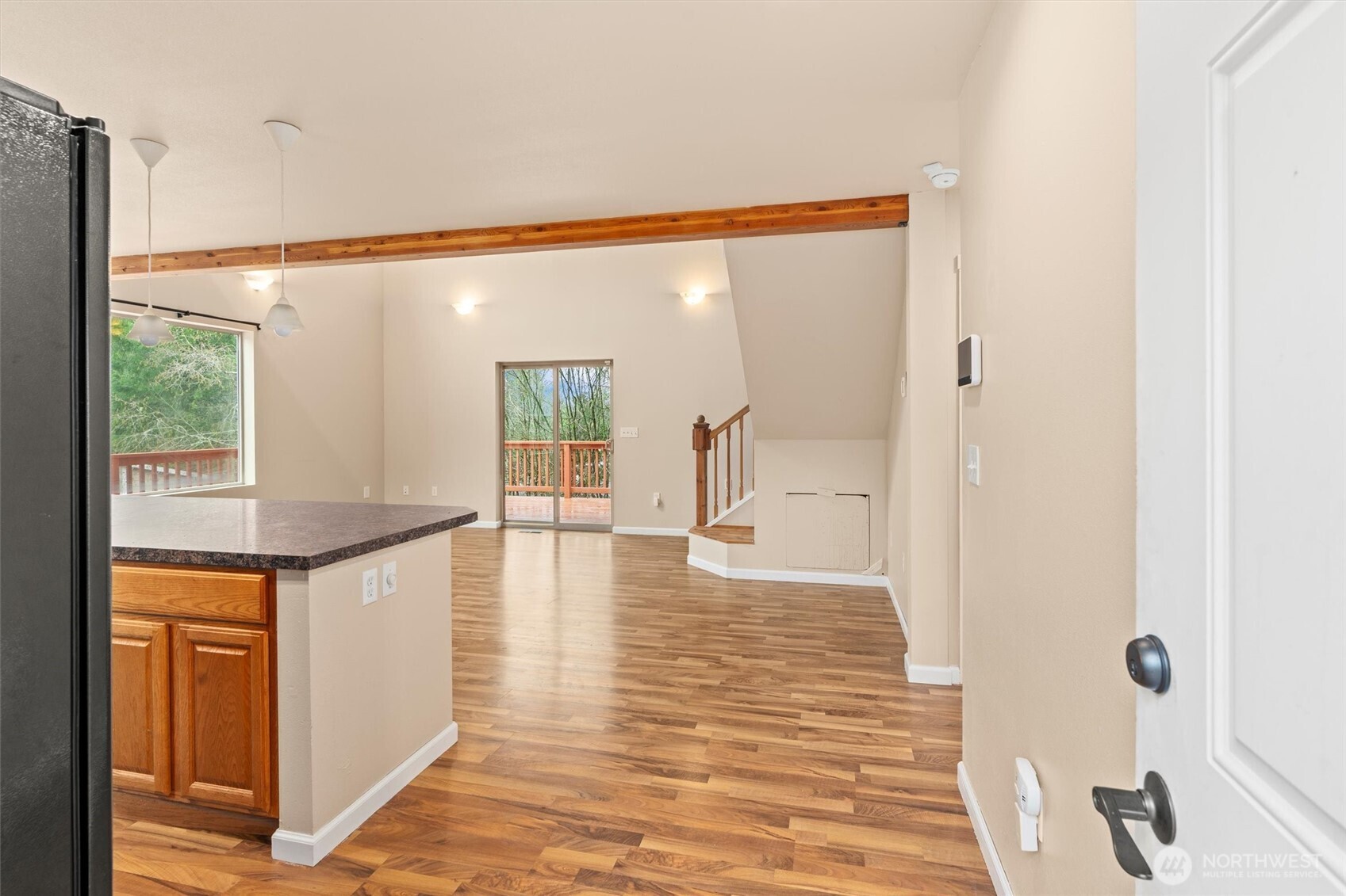 120 West Prairie Loop Road Elma, WA 98541 - Photo 31 of 40 a view of a hallway with wooden floor and staircase