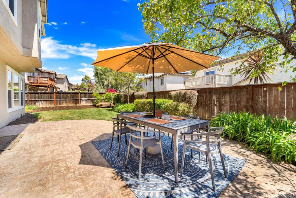 871 First Light Road San Marcos, CA 92078 - Photo 17 of 45 a view of a table and chairs under an umbrella in backyard
