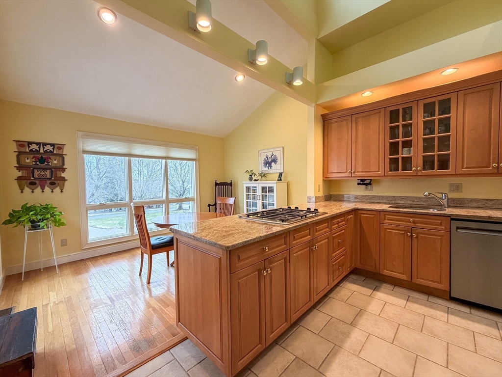 6 Hopewell Farm Road, Unit 6 Natick, MA 01760 - Photo 8 of 18 a kitchen with stainless steel appliances granite countertop a stove a sink dishwasher and a refrigerator with wooden floor