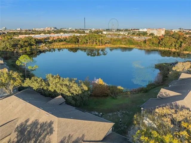 a view of a lake with a mountain in the background
