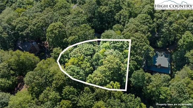 an aerial view of a house swimming pool and trees