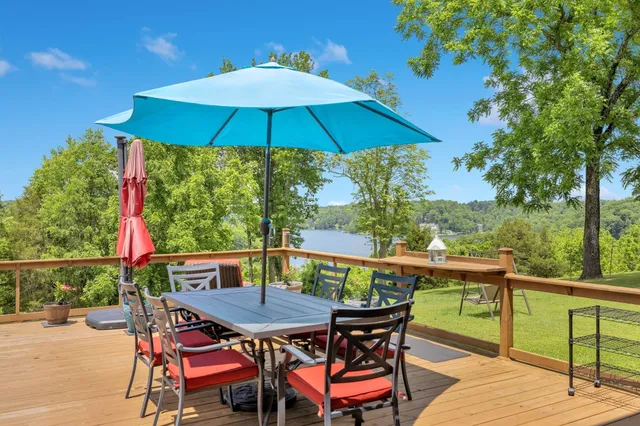 a view of a patio with a bench
