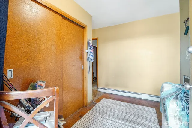 a view of a room with racks on the wall