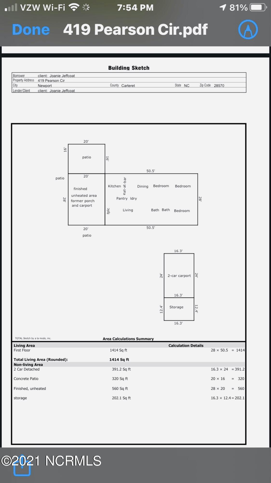 419 Pearson Circle Newport, NC 28570 - Photo 53 of 58 Appraisal drawing