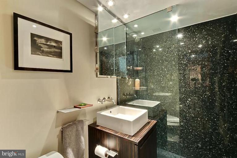 550 N Street Southwest, Unit S802 Washington, DC 20024 - Photo 20 of 30 a bathroom with a sink mirror and a shower