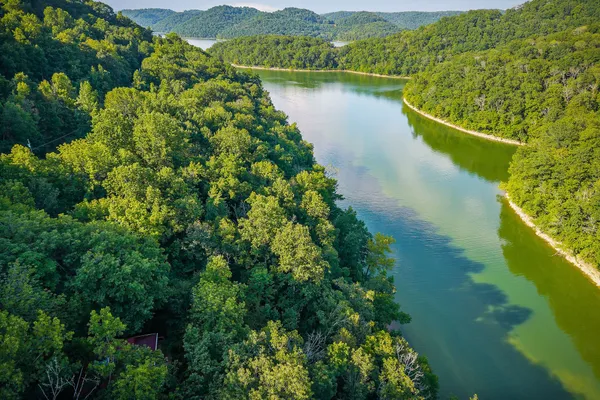 a view of a lake with a mountain view