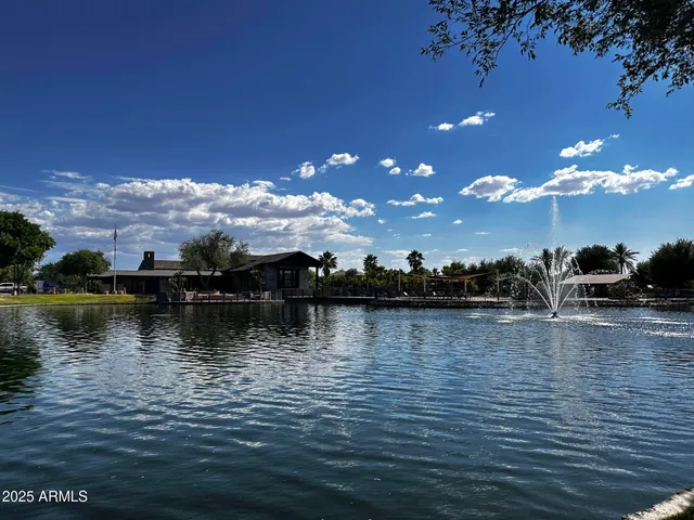 a view of a lake with houses