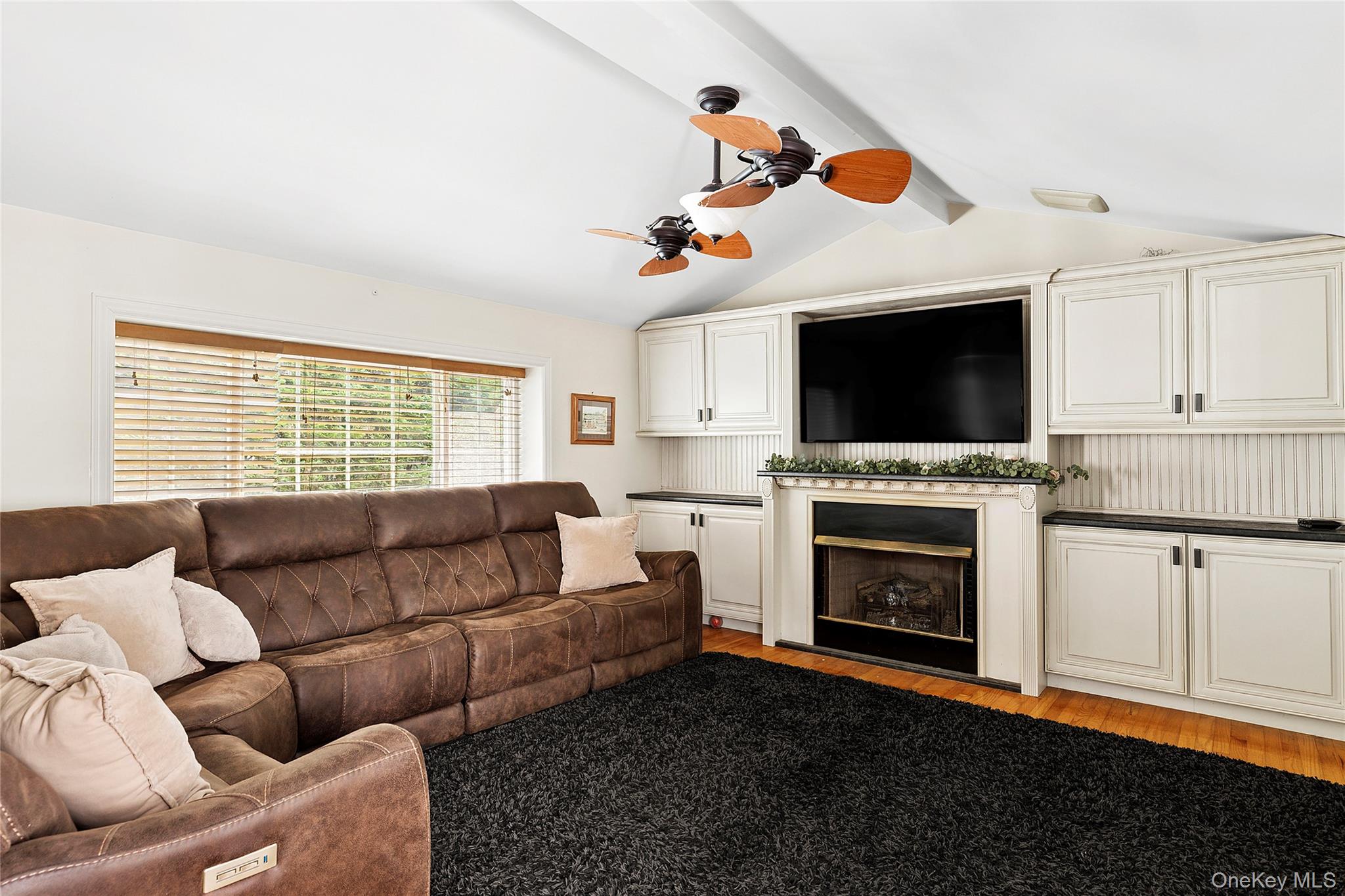 46 South Howell Avenue Centereach, NY 11720 - Photo 2 of 19 a living room with furniture a fireplace and a flat screen tv