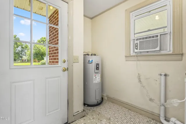 an aerial view of a house with a garden