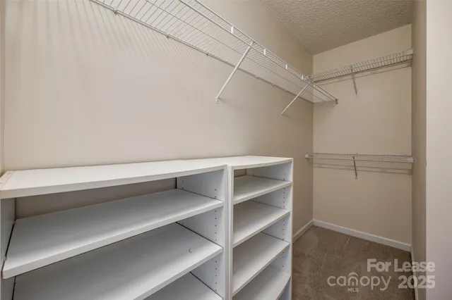 a view of walk in closet with empty racks