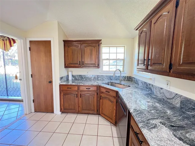 a close view of kitchen countertops and stove