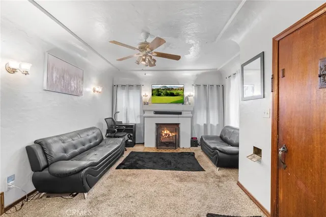 a living room with furniture rug and window