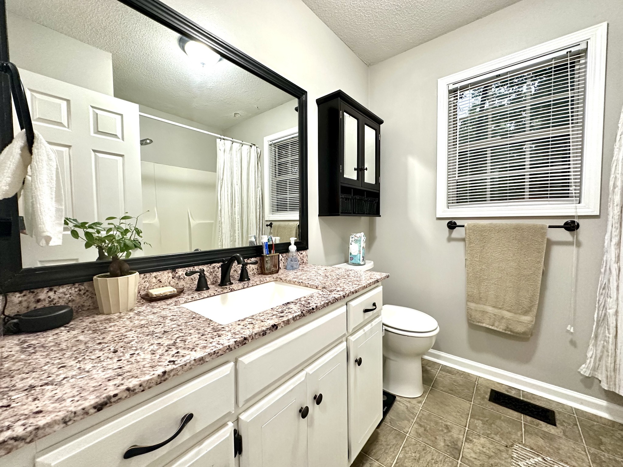2417 Patterson Road Woodlawn, TN 37191 - Photo 40 of 68 a bathroom with a granite countertop sink mirror vanity and toilet