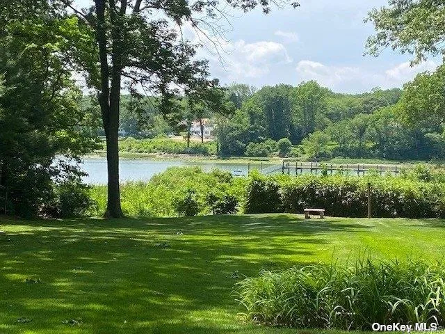 a view of a grassy field with trees in the background