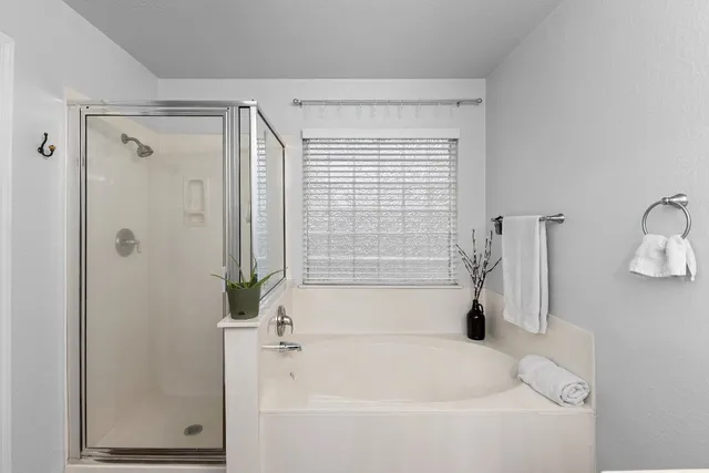 a view of a garden with a slide