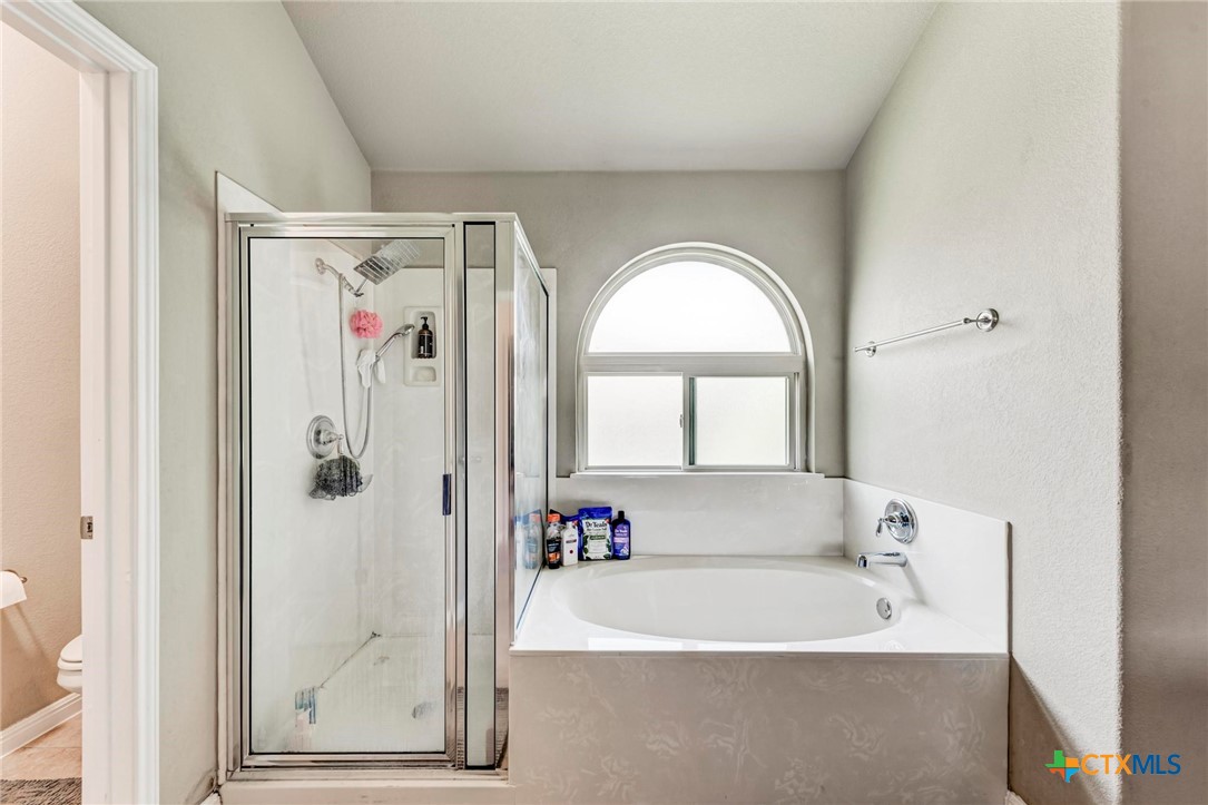 700 Cortona Cove Georgetown, TX 78628 - Photo 21 of 46 Primary bathroom featuring shower and bathtub