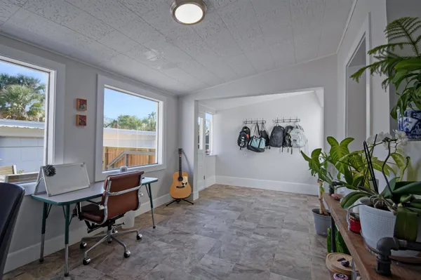 a living room filled with furniture and a potted plant