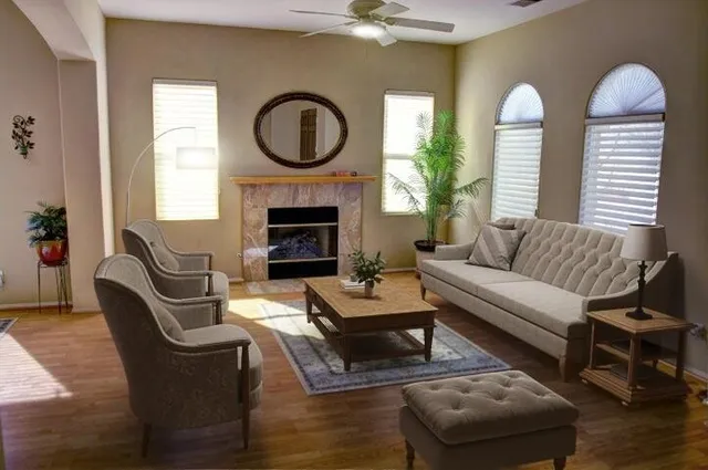 a living room with furniture