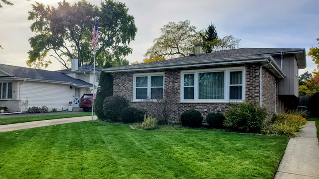 a view of a house with a yard and plants