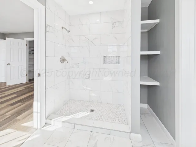 a bathroom with a bathtub