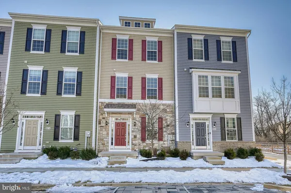 a front view of a brick building