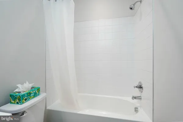 a close up of a bathtub curtain