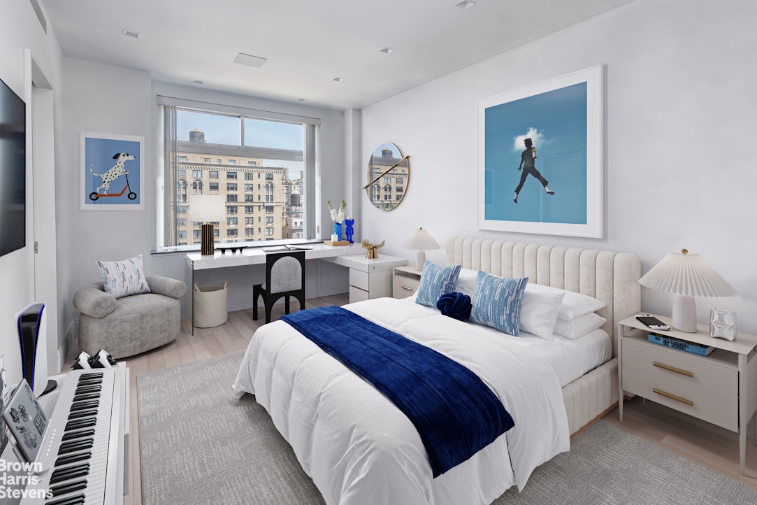 37 Riverside Drive, Unit 12B Manhattan, NY 10023 - Photo 15 of 20 a spacious bedroom with a bed a couch and a window