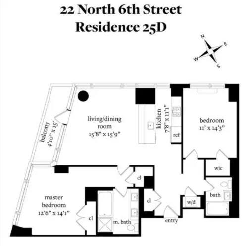 22 North 6th Street, Unit 25D Brooklyn, NY 11249 - Photo 19 of 20 a picture of a floor plan