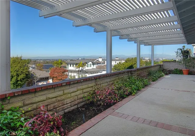 a view of a porch with a garden