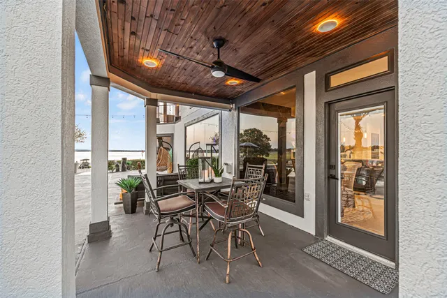 an aerial view of a house with a garden space