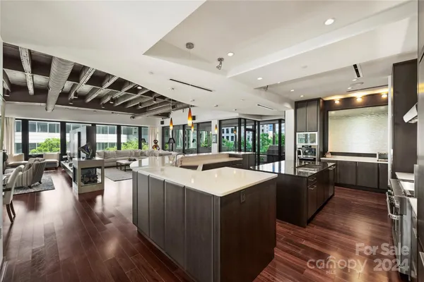 a large kitchen with lots of counter top space