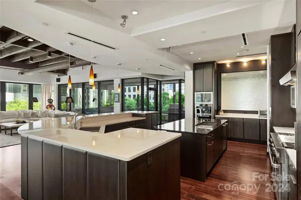 a kitchen with counter top space