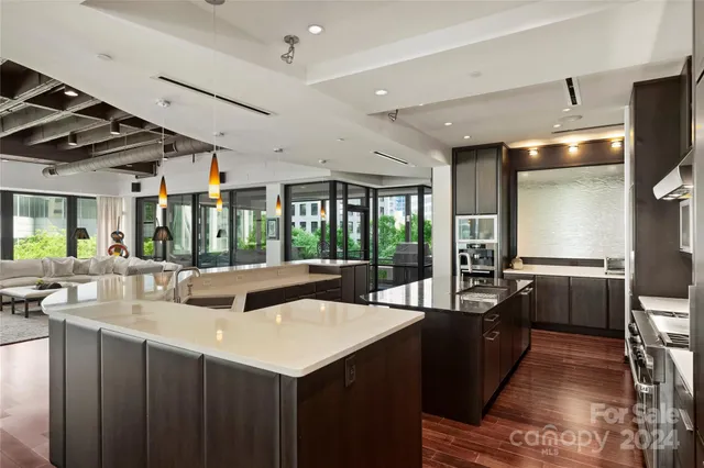 a kitchen with counter top space