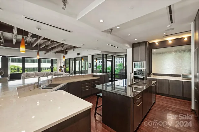 a kitchen with counter top space