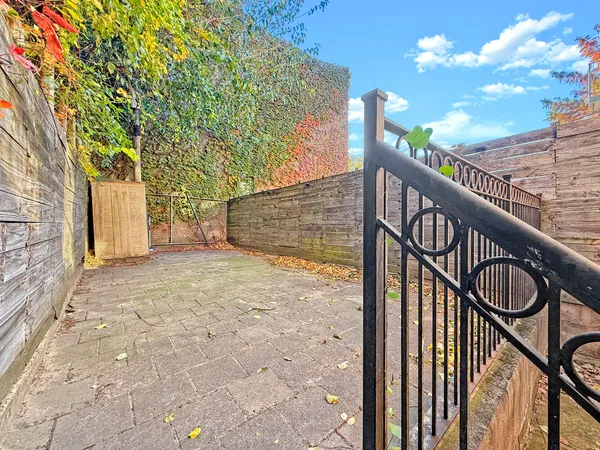 a view of a pathway along a yard