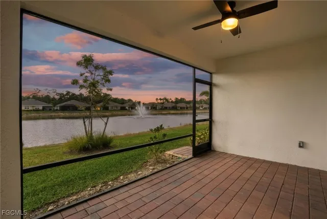 a view of a balcony with wooden floor