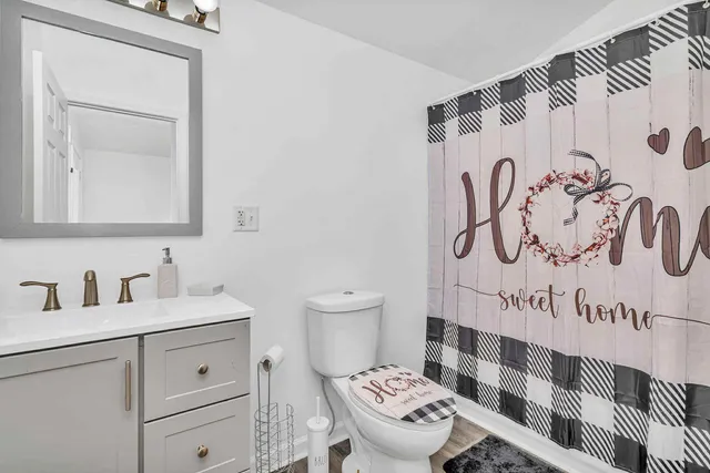 a bathroom with a toilet a sink and a mirror