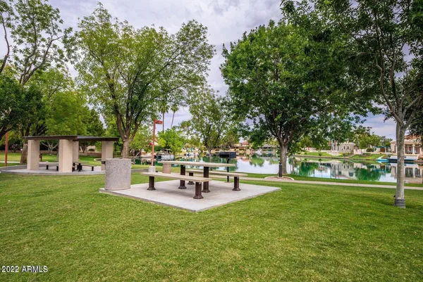 a park view with a fountain