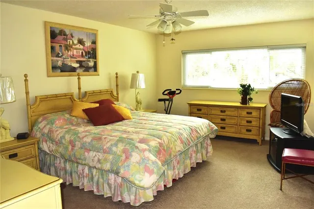 a bedroom with a bed and a tv