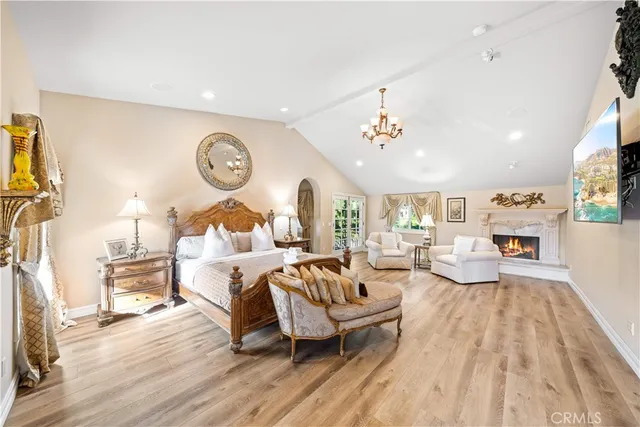 a view of a lake with couches and city view