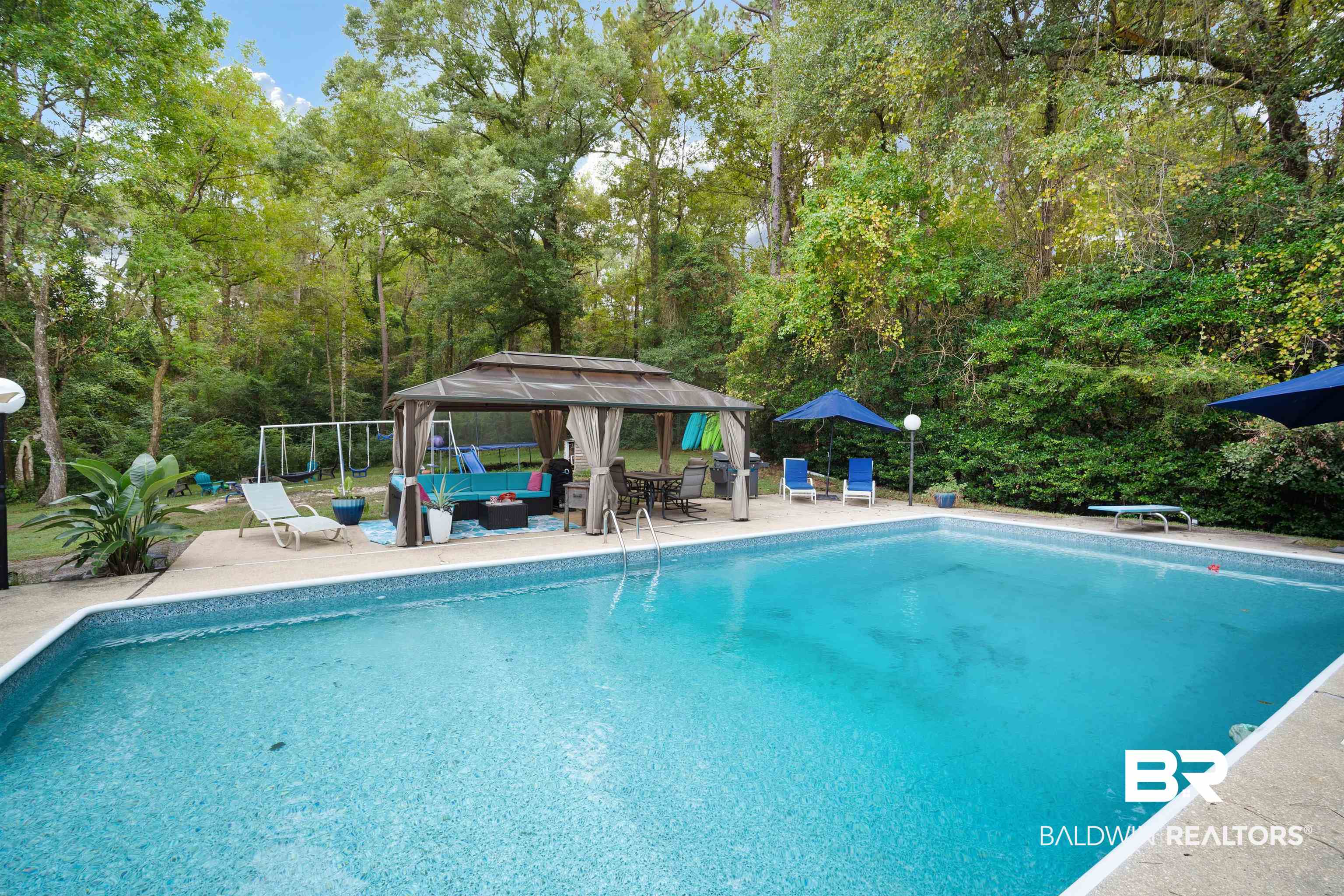 7807 Yorkhaven Road Mobile, AL 36695 - Photo 28 of 34 Outdoor pool featuring outdoor lounge area, a gazebo, a patio area, and a diving board