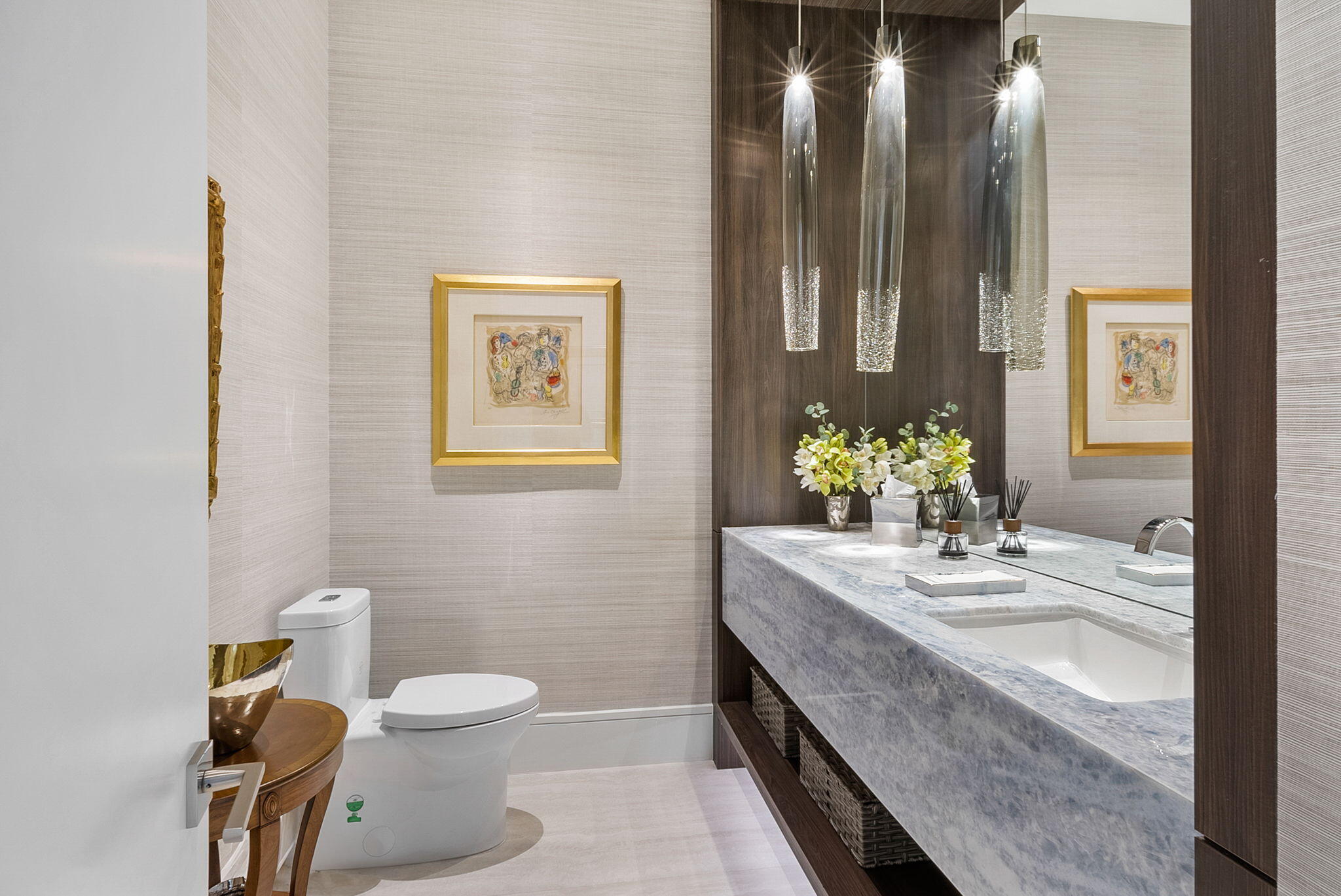 208 Locha Drive Jupiter, FL 33458 - Photo 56 of 125 a bathroom with a granite countertop sink and a mirror with toilet