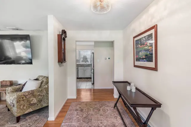 a living room with furniture and a rug