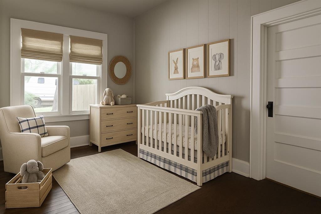 929 Vitalious Street Ranger, TX 76470 - Photo 12 of 22 Bedroom featuring a crib and dark wood-style floors